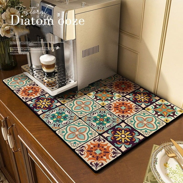 Diatom Mud Kitchen Drain Pad Bohemia Quickly Dry Mat Cup Coaster Dish Drying Mat Rubber Table Mat Placemat Kitchen Accessories