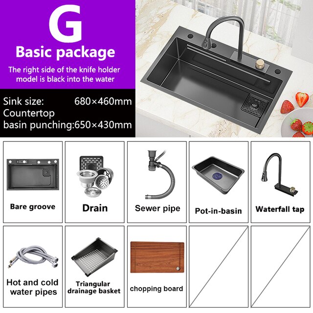 Waterfall Sink Nano Stainless Steel Kitchen Sink Large Single Slot Kitchen Accessories Waterfall Faucet For Kitchen Renovation