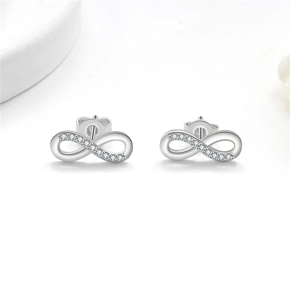 925 Sterling Silver Jewelry Set Inlaid Crystal Zircon Women's Mobius Loop Necklace Bracelet Earrings, Party Gift Jewelry