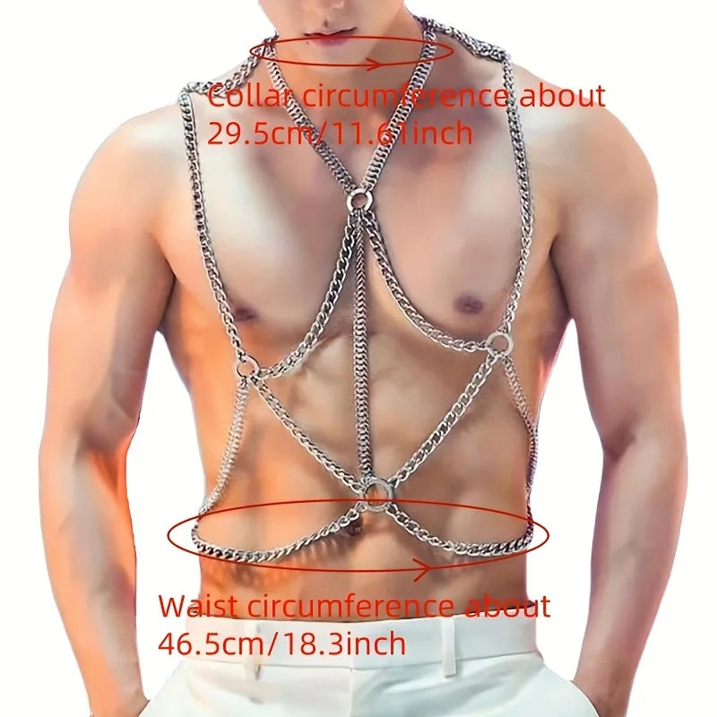 Men'S Fashion Featuring Punk Hip-Hop Street Dance with Tassels, Metallic Clothing, Collarbone Chains, Waist Chains, And Unique O