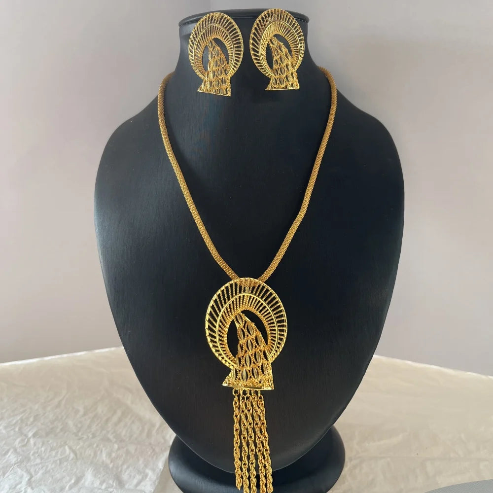 LByzHan Nigerian Jewelery Set Wedding Jewelry For Women Dubai 24K Gold Color Jewlery African Designer Earrings Bridal Necklace