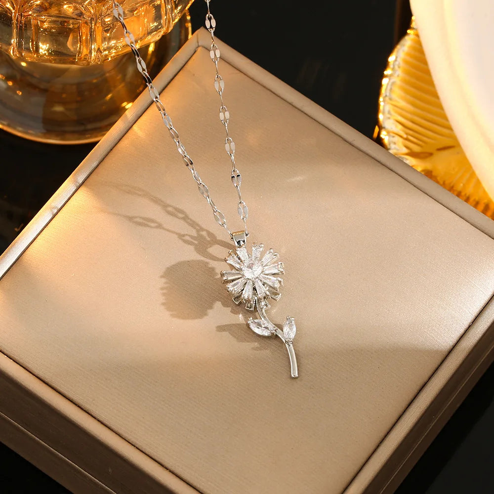 JUWANG Elegant Simple Double Layer Lady Necklaces Temperament Exquisite Stars Shine Zircon Necklace Engagement Luxury Jewelry