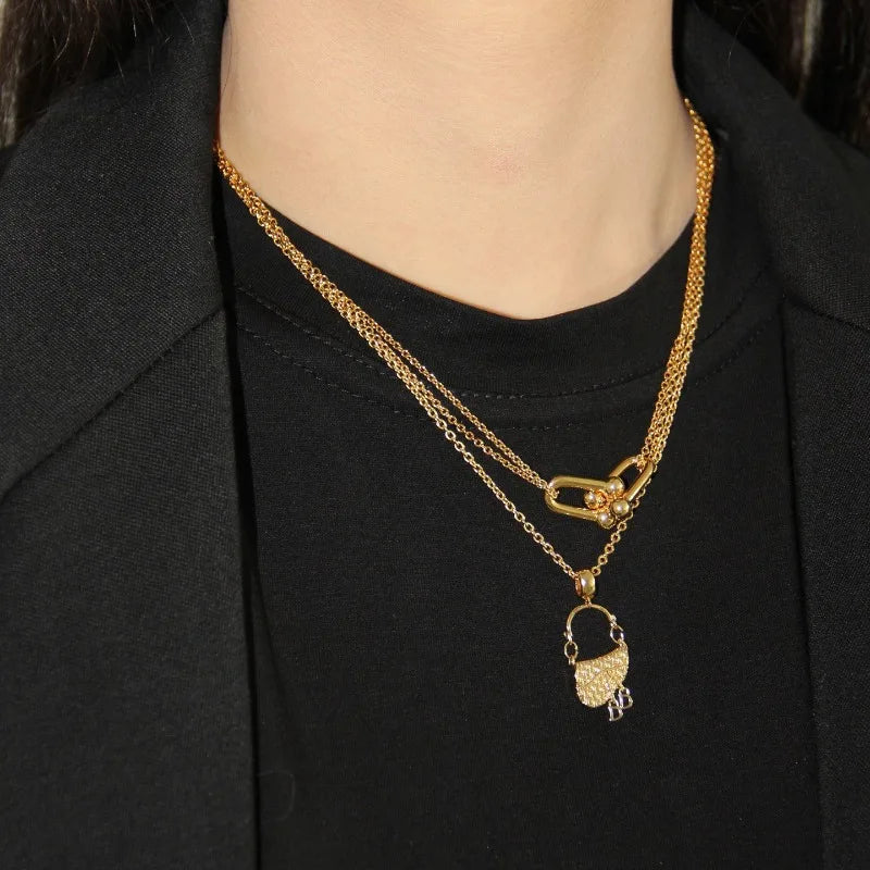 Women's Jewelry, French Luxury Gold-plated, Saddle Bag Pendant Earrings & Necklace, Elegant Versatile, Stylish Hot Sale