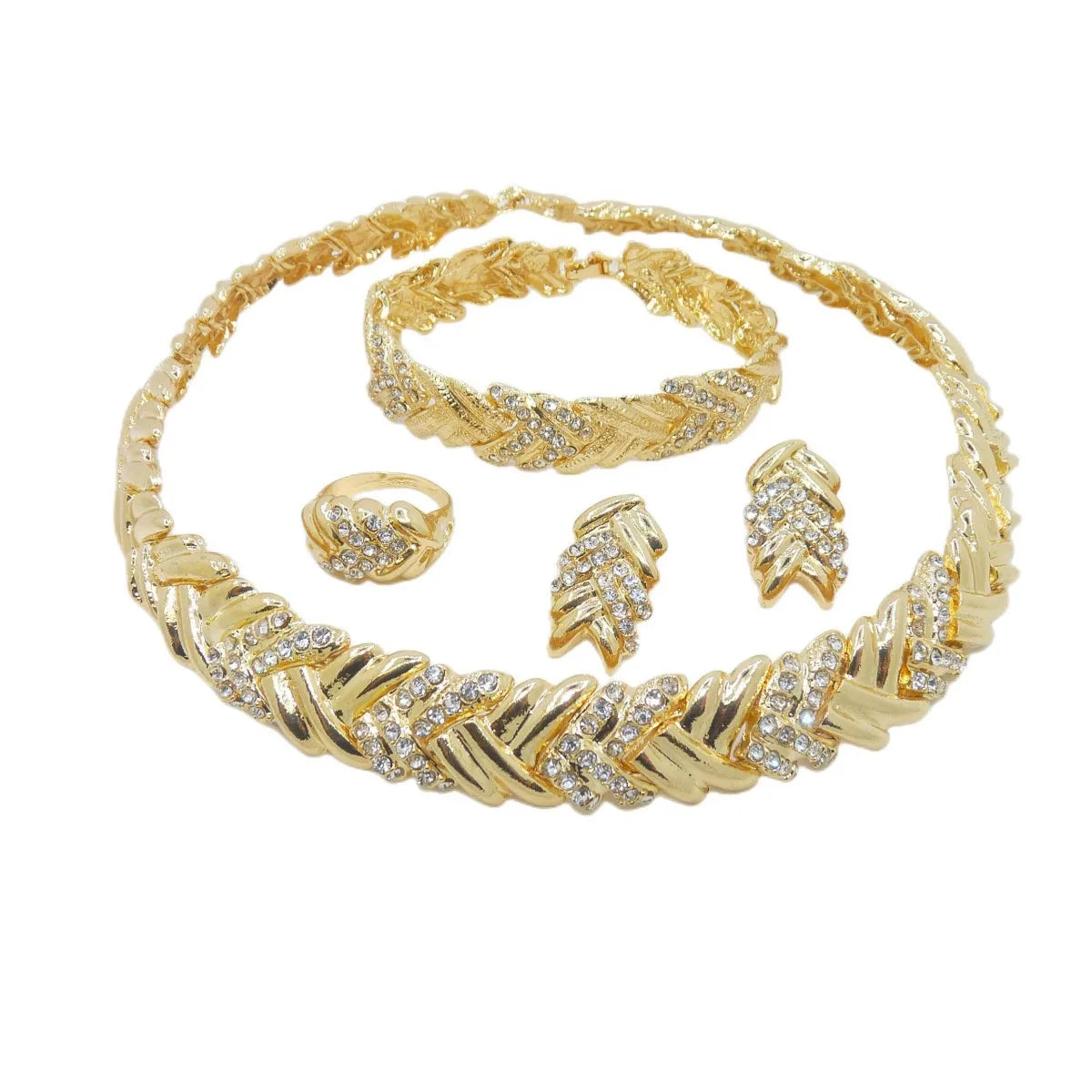 jewelry for Women Fashion Crystal Jewelry Set 18k Gold Plated Rhinestone Clear Crystal Necklace Earrings Accessories Gifts for Pr