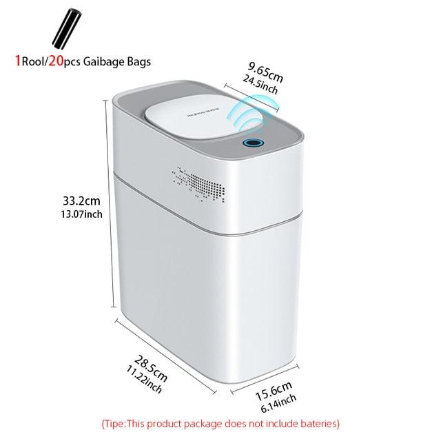 14l Smart Bathroom Trash Can Automatic Bagging Electronic Trash Can White Touchless Narrow Smart Sensor Garbage Bin Smart Home