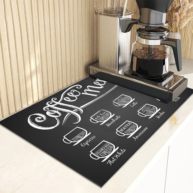 Retro Cafe Design Drain Pad Tableware Coffee Cup Placemat Kitchen Rugs Dish Drainer Absorbent Durable Napa Skin Bath Table Mat
