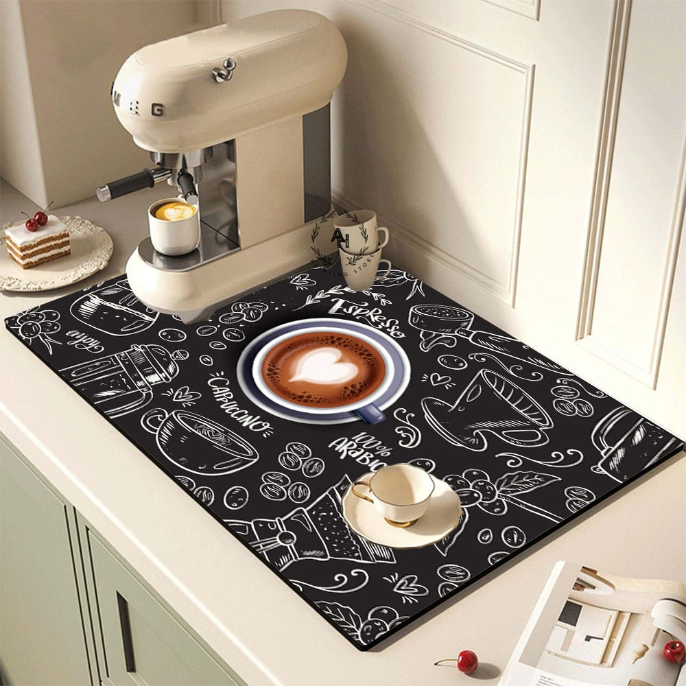 Retro Cafe Design Drain Pad Tableware Coffee Cup Placemat Kitchen Rugs Dish Drainer Absorbent Durable Napa Skin Bath Table Mat