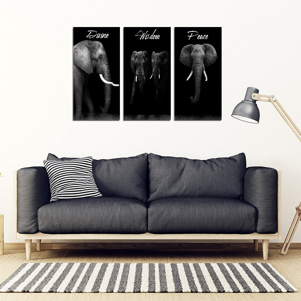Elephant Divine Wisdom Peace 3 Piece Framed Canvas