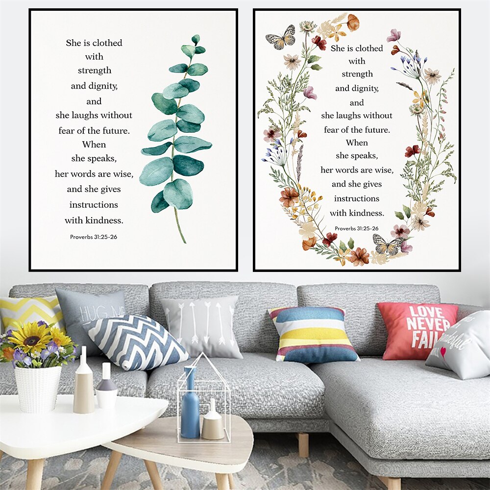 She is Clothed with Strength and Dignity Bible Verse Wall Art Posters And Prints Picture Canvas Painting Decoration Home Decor