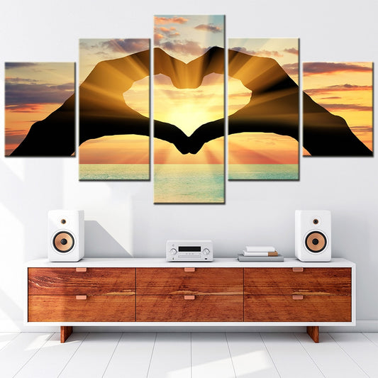 Ocean Love Hearts Signal 5 Panels Posters And Print Wall Canvas Painting Modular Wall Art Pictures For Living Room Bedroom Decor