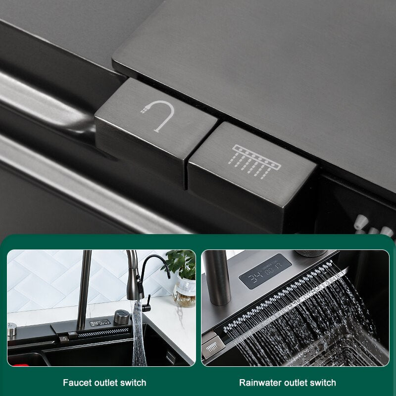Waterfall Sink Nano Stainless Steel Kitchen Sink Large Single Slot Kitchen Accessories Waterfall Faucet For Kitchen Renovation