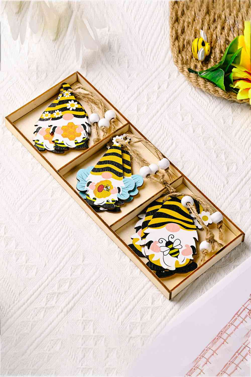 3-Pack Bee Wood Gnome Ornaments