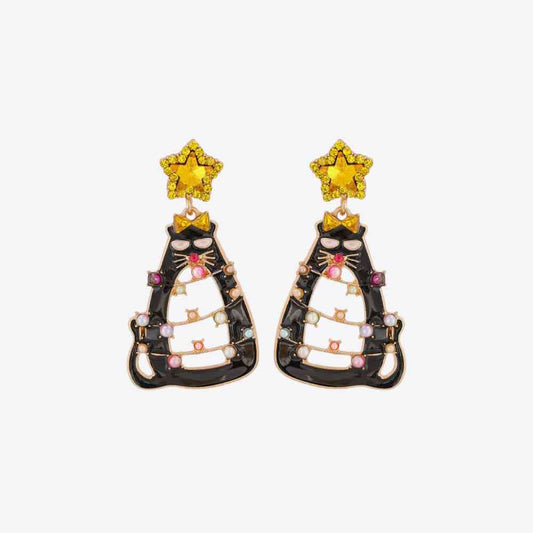 Rhinestone Alloy Cat Earrings