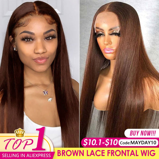 13x4 Chocolate Brown Straight Lace Front Wig 220% Hd Transparent Lace Frontal Wig Pre Plucked Colored Human Hair Wigs For Women