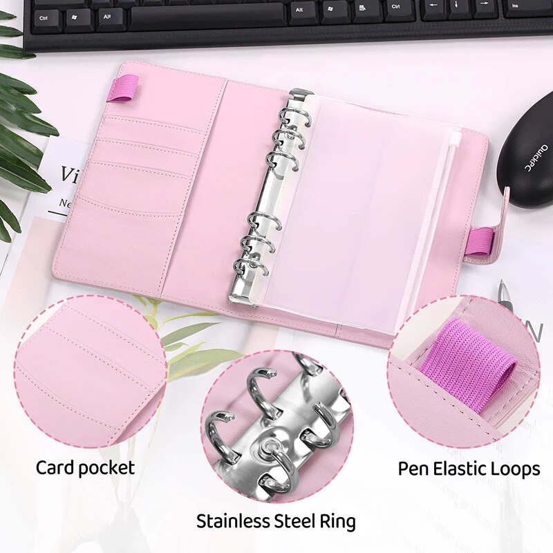 New Budget Planner Cash Envelope Savings Money 6 Holes Binder for Financial Management A6 PU Loose-leaf Notebook Binder Housing