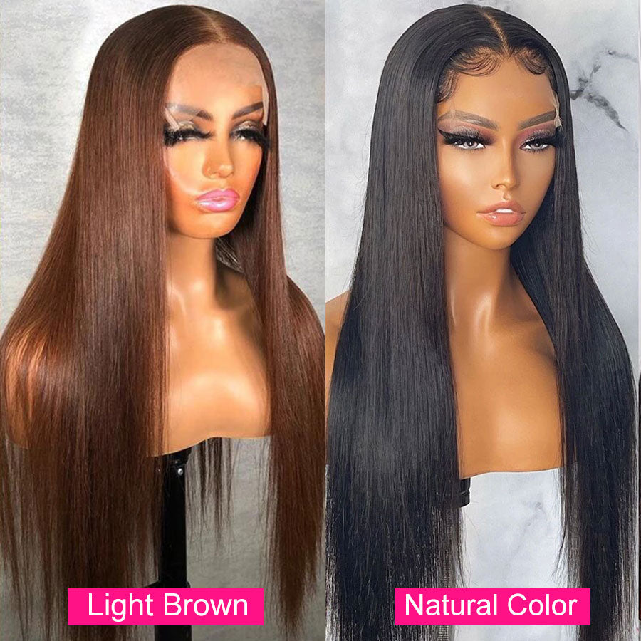 13x4 Chocolate Brown Straight Lace Front Wig 220% Hd Transparent Lace Frontal Wig Pre Plucked Colored Human Hair Wigs For Women