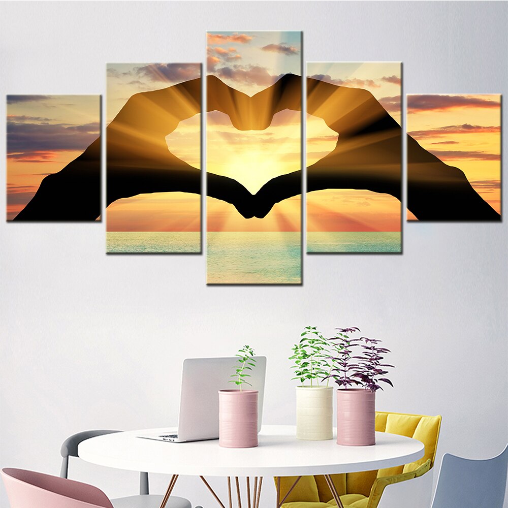 Ocean Love Hearts Signal 5 Panels Posters And Print Wall Canvas Painting Modular Wall Art Pictures For Living Room Bedroom Decor