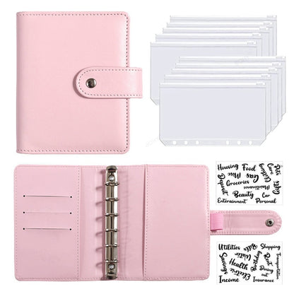 2023 New PU Leather Notebook A7 Binder DIY Planner Organizer 6 Zipper Pockets 12Pcs Budget Sheet 2Pcs French Alphabet Stickers