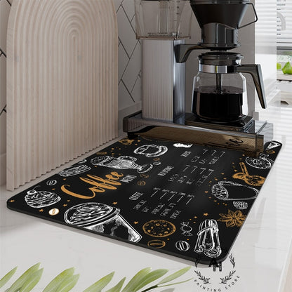 Retro Cafe Design Drain Pad Tableware Coffee Cup Placemat Kitchen Rugs Dish Drainer Absorbent Durable Napa Skin Bath Table Mat