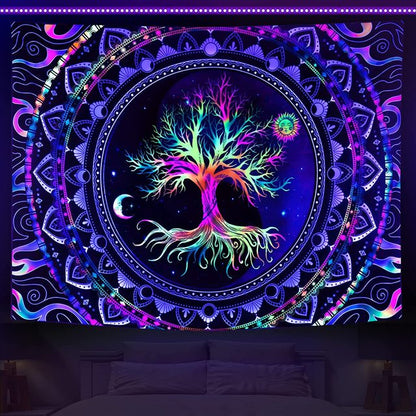 Black Light Tapestry Uv Reactive Psychedelic Skull Mushroom Wall Hanging Hippie Tapestry For Bedroom Home Decor Wall Decoration