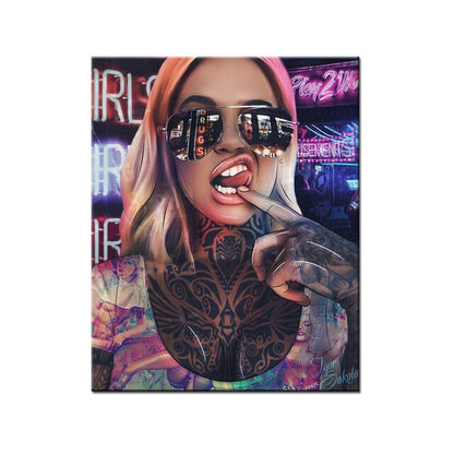 Hip Hop Art Tattoo Sexy Women Portrait Poster Sexy Bad Girl Canvas Painting For Living Room Wall Decorative Pictures Home Decor