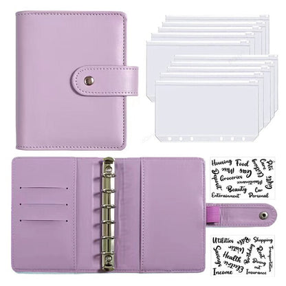 2023 New PU Leather Notebook A7 Binder DIY Planner Organizer 6 Zipper Pockets 12Pcs Budget Sheet 2Pcs French Alphabet Stickers