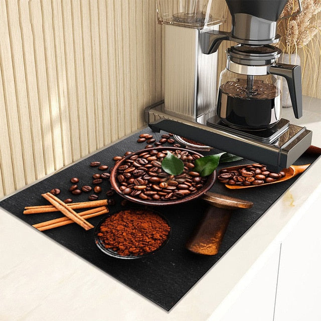 Retro Cafe Design Drain Pad Tableware Coffee Cup Placemat Kitchen Rugs Dish Drainer Absorbent Durable Napa Skin Bath Table Mat