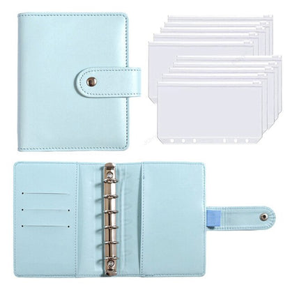 2023 New PU Leather Notebook A7 Binder DIY Planner Organizer 6 Zipper Pockets 12Pcs Budget Sheet 2Pcs French Alphabet Stickers