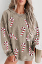 Sequin Candy Cane Round Neck Sweatshirt