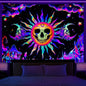 Black Light Tapestry Uv Reactive Psychedelic Skull Mushroom Wall Hanging Hippie Tapestry For Bedroom Home Decor Wall Decoration