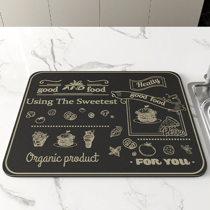 Retro Cafe Design Drain Pad Tableware Coffee Cup Placemat Kitchen Rugs Dish Drainer Absorbent Durable Napa Skin Bath Table Mat