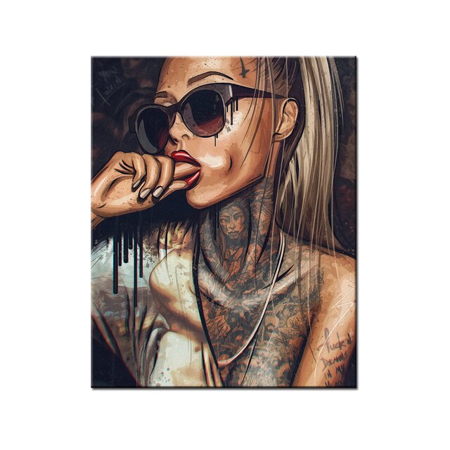 Hip Hop Art Tattoo Sexy Women Portrait Poster Sexy Bad Girl Canvas Painting For Living Room Wall Decorative Pictures Home Decor