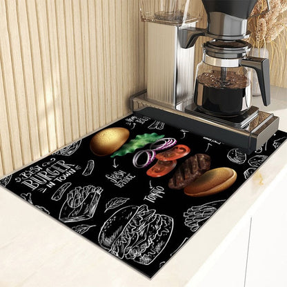 Retro Cafe Design Drain Pad Tableware Coffee Cup Placemat Kitchen Rugs Dish Drainer Absorbent Durable Napa Skin Bath Table Mat