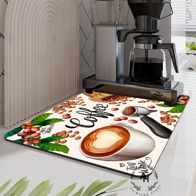 Retro Cafe Design Drain Pad Tableware Coffee Cup Placemat Kitchen Rugs Dish Drainer Absorbent Durable Napa Skin Bath Table Mat