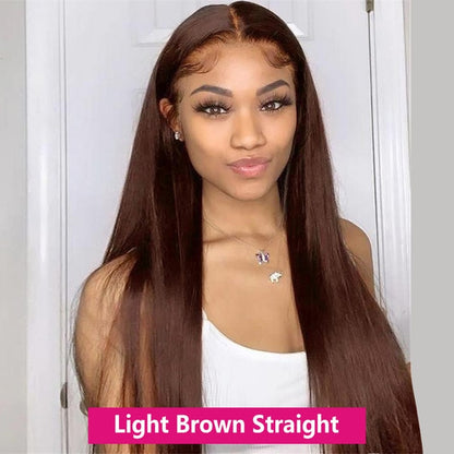 13x4 Chocolate Brown Straight Lace Front Wig 220% Hd Transparent Lace Frontal Wig Pre Plucked Colored Human Hair Wigs For Women