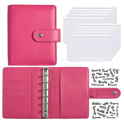 2023 New PU Leather Notebook A7 Binder DIY Planner Organizer 6 Zipper Pockets 12Pcs Budget Sheet 2Pcs French Alphabet Stickers