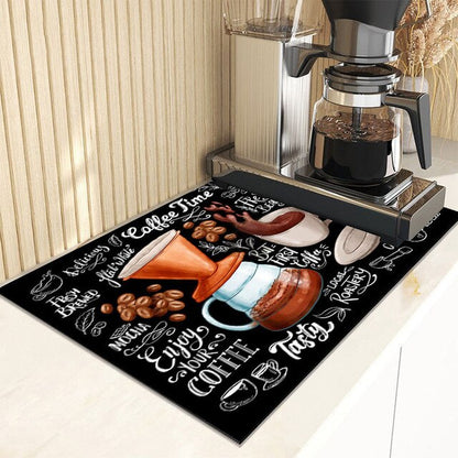 Retro Cafe Design Drain Pad Tableware Coffee Cup Placemat Kitchen Rugs Dish Drainer Absorbent Durable Napa Skin Bath Table Mat