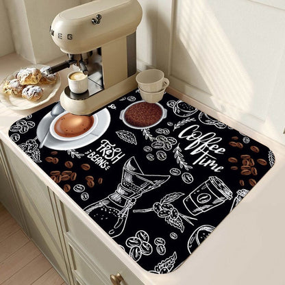 Retro Cafe Design Drain Pad Tableware Coffee Cup Placemat Kitchen Rugs Dish Drainer Absorbent Durable Napa Skin Bath Table Mat