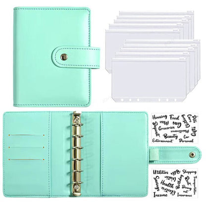 2023 New PU Leather Notebook A7 Binder DIY Planner Organizer 6 Zipper Pockets 12Pcs Budget Sheet 2Pcs French Alphabet Stickers