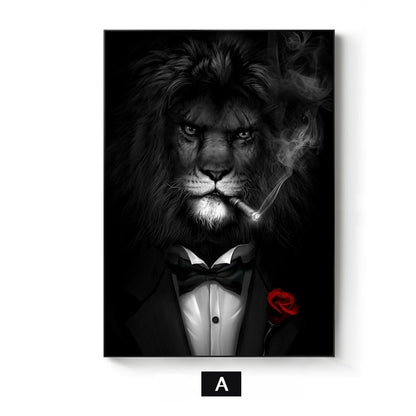 Lion Monkey Tiger Smoking Poster Anthropomorphic Animal Canvas Painting For Living Room Wall Art Decorative Pictures Home Decor