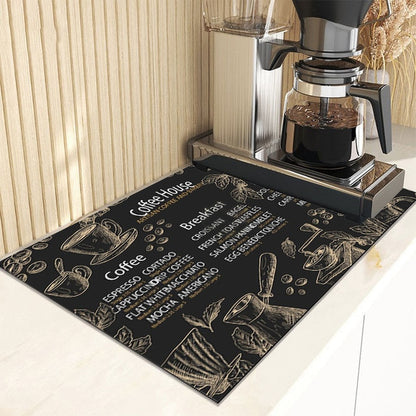 Retro Cafe Design Drain Pad Tableware Coffee Cup Placemat Kitchen Rugs Dish Drainer Absorbent Durable Napa Skin Bath Table Mat