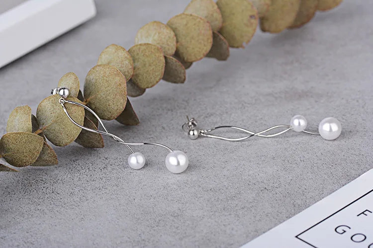 Wholesale Jewelry Simple Fashion Elegant star for Woman Gift Pearl 925 Sterling Silver Long Tassel Stud Earrings YS251