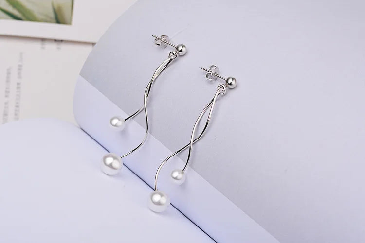 Wholesale Jewelry Simple Fashion Elegant star for Woman Gift Pearl 925 Sterling Silver Long Tassel Stud Earrings YS251