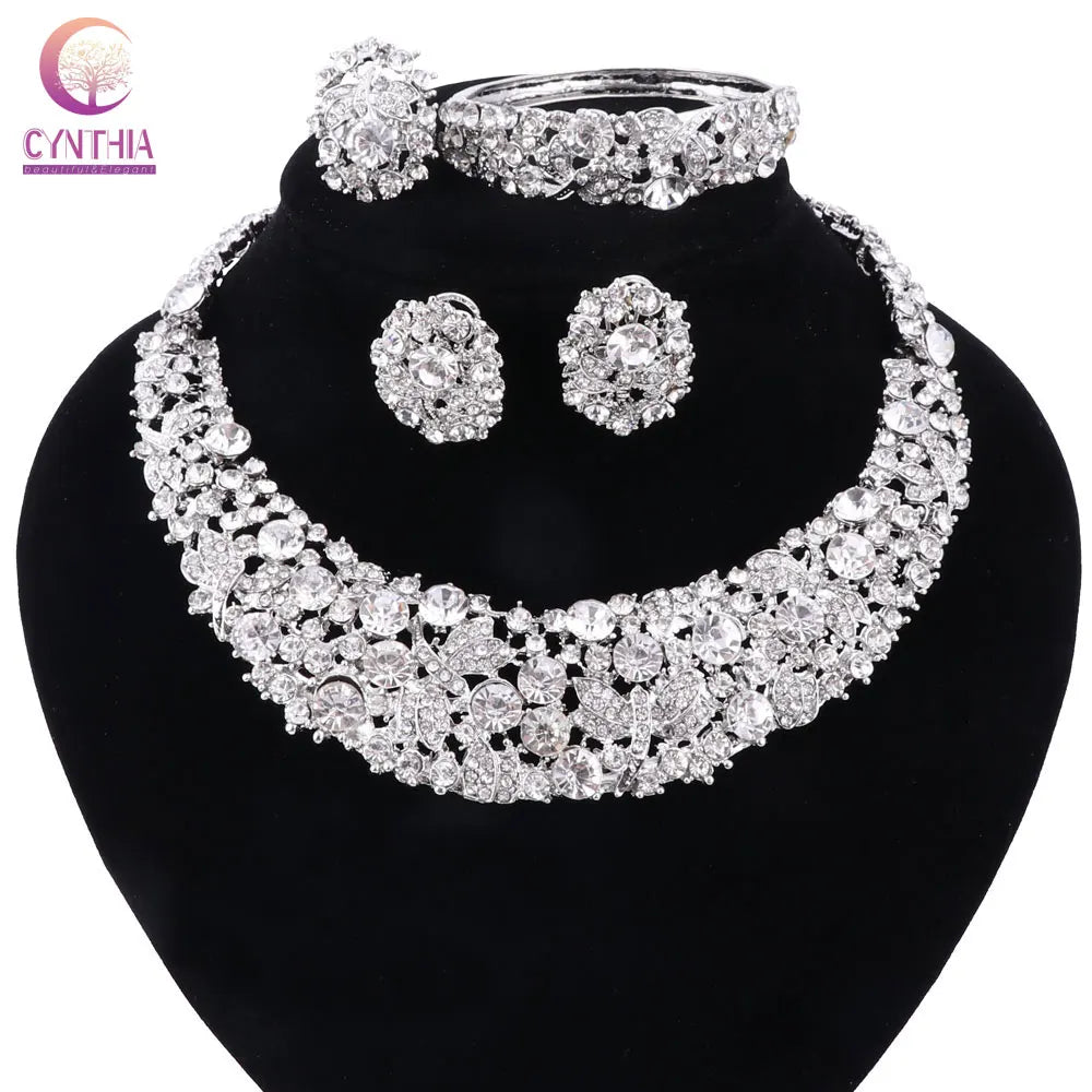 Women white crystal jewelry sets with earrings statement necklace boho Trendy necklace for party wedding  Direct Selling