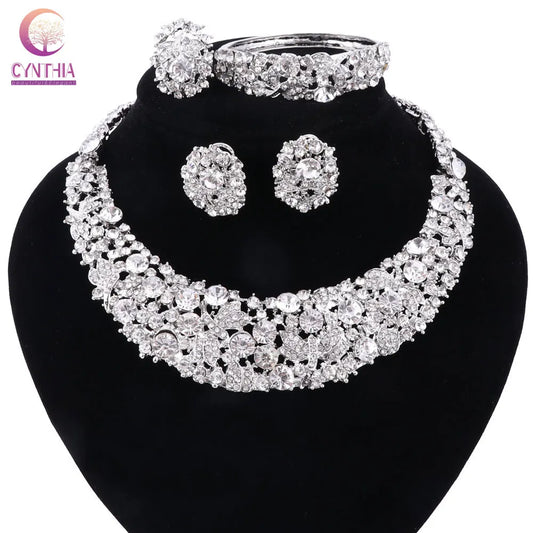 Women white crystal jewelry sets with earrings statement necklace boho Trendy necklace for party wedding  Direct Selling
