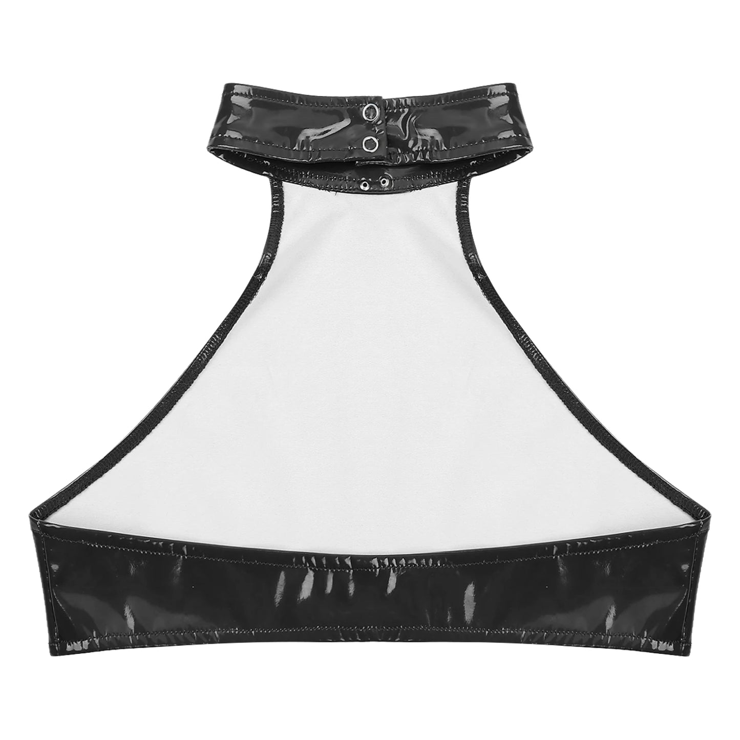 Men Fashion O Ring Halter Vest Crop Tops Wetlook Latex Backless Sleeveless Patent Leather Camisole for Party Club Music Festival