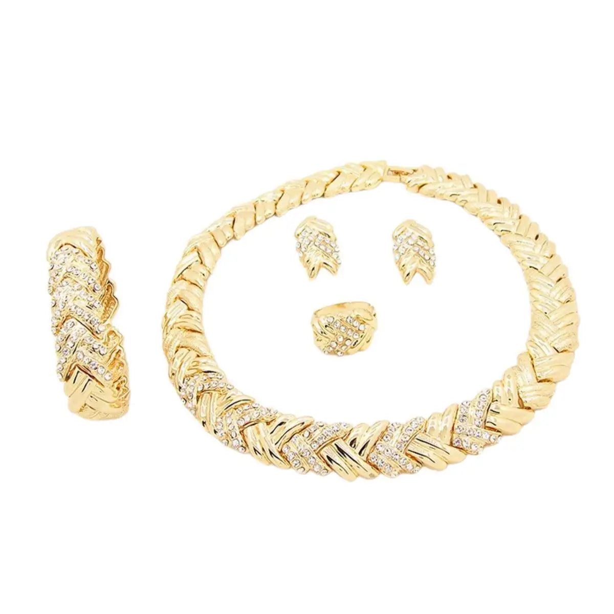 jewelry for Women Fashion Crystal Jewelry Set 18k Gold Plated Rhinestone Clear Crystal Necklace Earrings Accessories Gifts for Pr