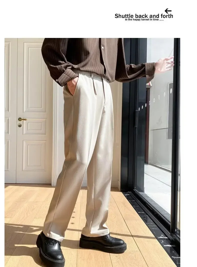 2025 New Men Straight Pants Fashion Korean Loose Suit Trousers Casual Draped Baggy White Wide Pant Male Streetwear