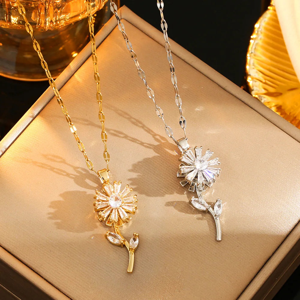 JUWANG Elegant Simple Double Layer Lady Necklaces Temperament Exquisite Stars Shine Zircon Necklace Engagement Luxury Jewelry