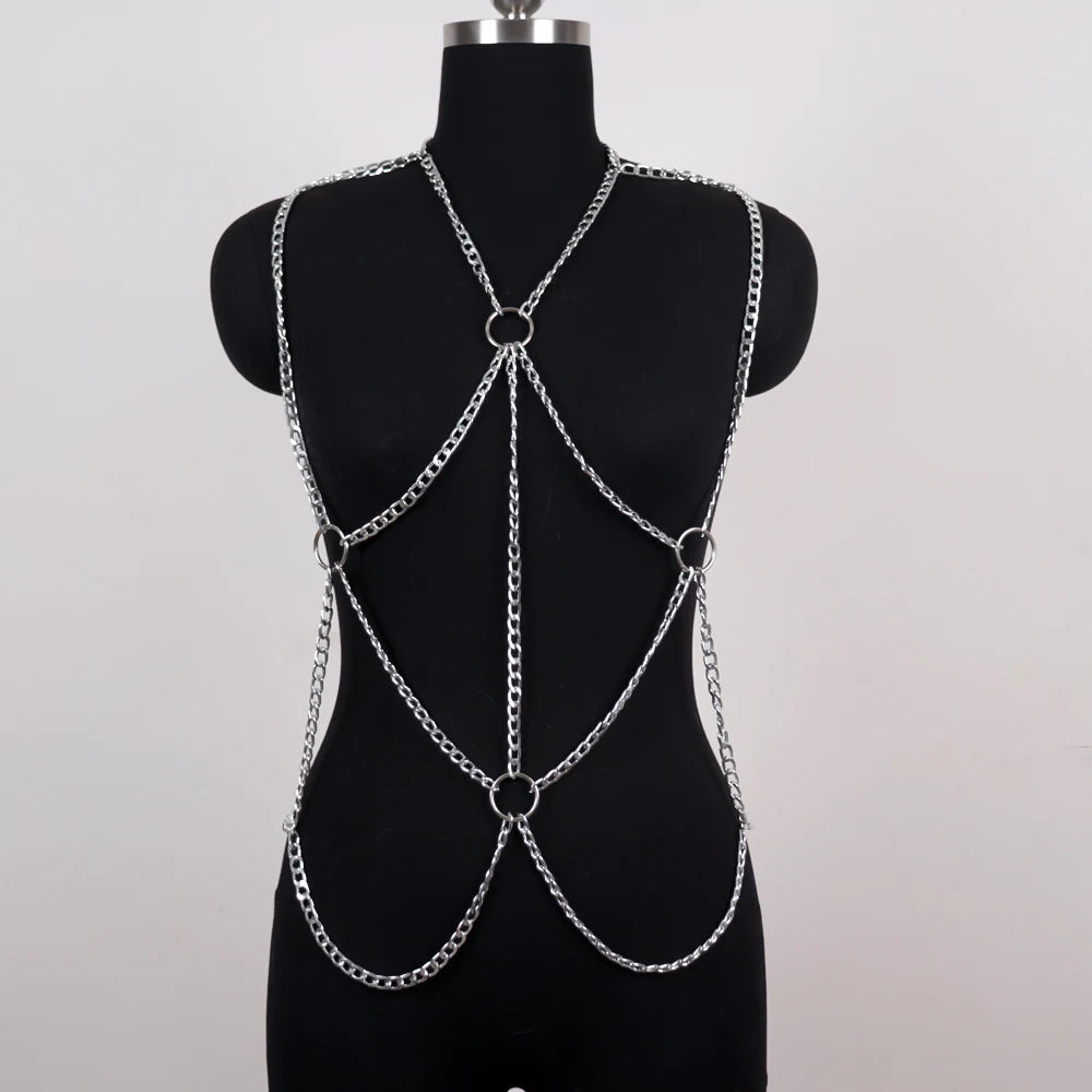 Men'S Fashion Featuring Punk Hip-Hop Street Dance with Tassels, Metallic Clothing, Collarbone Chains, Waist Chains, And Unique O